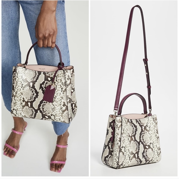 Kate Spade Fleur Embossed Small Top Handle Satchel Bag Snake Snakeskin - Picture 3 of 14